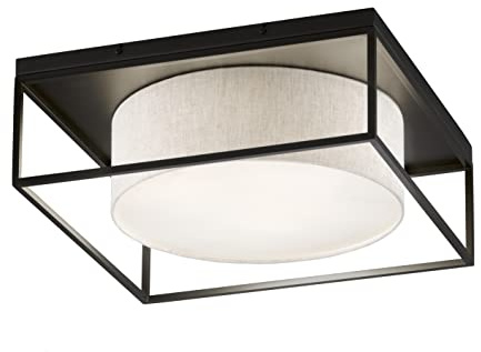 Fischer & Honsel|Deckenleuchte, Carre|sandschwarz|Stoffschirm|sandfarben Leinen/weiß|Sichtblende|weiß satiniert|L: 70,00 cm, B: 70,00 cm|Ausl. Decke: 22,00 cm|3x E27 max. 40,0 Watt|21331 |
