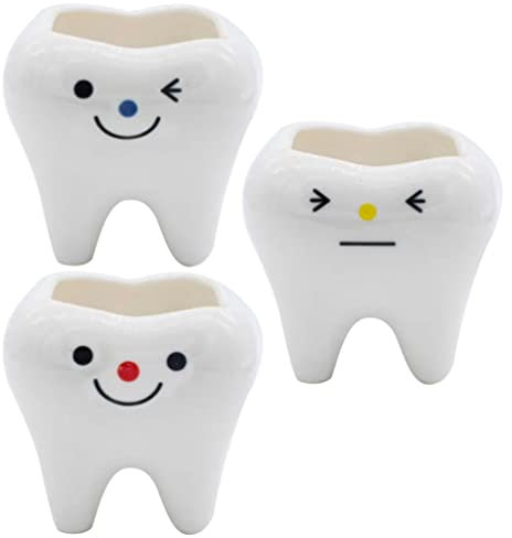 YARNOW 3st Töpfe Drinnen Zahn Vase Mini-blumentopf Zahn Pflanztöpfe Blumenbonsaihalter Kleiner Blumentopf Kleiner Pflanztopf Zahnstift Minitopf Büro Stifthalter Weiß Pflanze Keramik