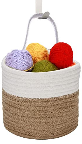 PLATEYTR Home Hängekorb,Baumwollkörbe Kleiner Korb mit Griff,Aufbewahrungskorb Körbe,Korb Hängend für Kinderzimmer Bad Blume zum Organisieren(15x 15cm)