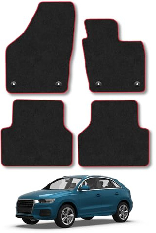 Audi Q3 (2011-2018) Carpet Car Mats | Red Edge Trim Tailored Fit Floor Mats Full Coverage Protection Accessories Easy Clean Anti Slip Made in the UK