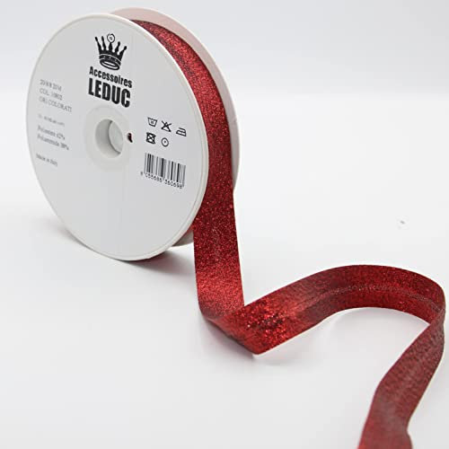Leduc Schrägband, 13 Farben, Metall, Lurex, zum Nähen, doppelt gefaltet, 8 + 20 + 8 mm, italienische Qualität, 10802, Rot, 20 m