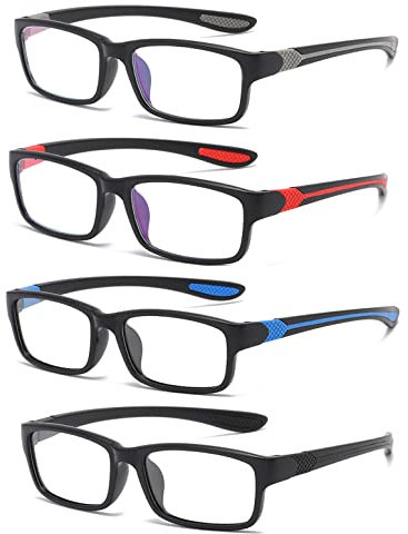 Eyglajdd TR90 Lesebrille für Damen Herren,Rechteck Zweifarbig Federscharnier Lesebrille Lesehilfe,4er Packe Blaulichtblockierende Brillen Schwarz-Grau-Blau-Rot +2,00