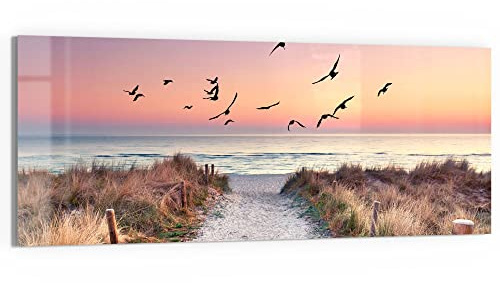 DEQORI Glasbild Echtglas | Motiv Strandaufgang zur Ostsee | horizontal einteilig 125x50 cm | schöne Dekoration | Wandbild für Wohnzimmer, Schlafzimmer, Flur & Küche | moderne Wanddeko