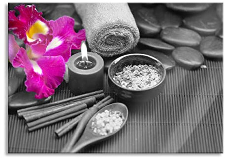 Pixxprint Glasbild, Wandbild aus Echtglas, Orchideenblüte Wellness, 100x70 cm, inkl. Aufhängung und Abstandshalter