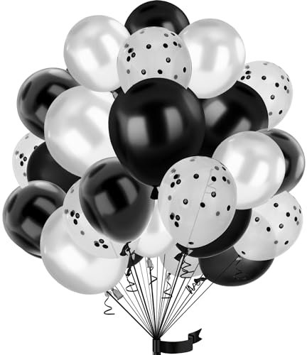 30Stück Schwarz Luftballon Weiß Set, 12 Zoll Metallic Chrom Schwarz Konfetti Ballons Schwarz und Weiß Helium ballon Latex,für Kinder Geburtstag, Hochzeit, Babyparty, Dekoration