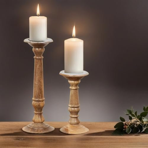 Marrakesch 2er Set Kerzenständer aus Holz Dani 31cm Kerzenhalter als Deko für Esstisch und Kommode