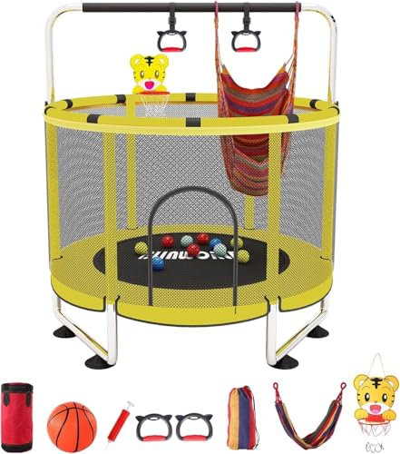 Blinworld Mini-Trampolin Kinder mit Netz – 140 cm Kindersport Trampolin, 200 kg, mit Boxsack, Verstellbarer Stange und Zubehör für Indoor & Outdoor