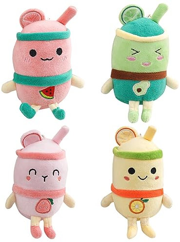 LICHENGTAI Bubble Tea Plüschtier Schlüsselanhänger, 4 Stück Milchtee Puppe Kuscheltier Schlüsselanhänger Cartoon Spielzeug Taschenanhänger Auto Rucksackdekorationen Geschenke für Mädchen Frauen Jungen