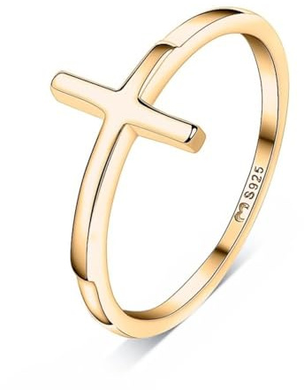 Ring für damen aus silber mit zentralem Kreuz. Ringe für frauen aus silber mit silberner oder goldener Oberfläche. Schmuck damen ideal für Paare, Mütter, Freundinnen. Damen ringe (Vergoldung, 5)
