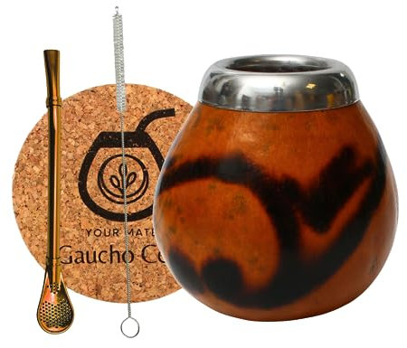 Gaucho Cebar set Calebass Naturale per Yerba Mate Tea | Zucca Tazza e Acciaio Inox Cannuccia Bombilla Straw | Accessori - sughero e, [Natural]