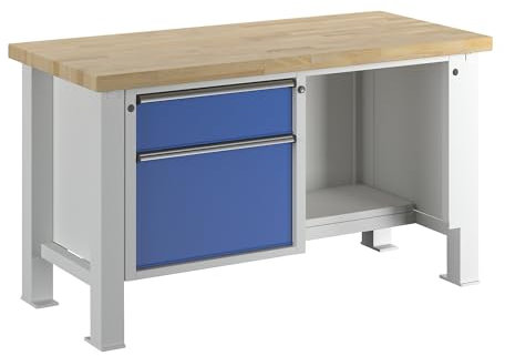 ANKE | Schwerlast-Werkbank | Plattenbreite 1500 mm | mit 1 Schublade und 1 Flügeltür | Plattenstärke 50 mm