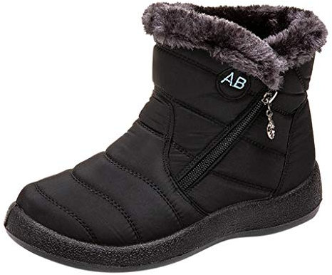 Haiorziyou Stiefeletten Damen Ankle Boots Schneestiefel Damen Stiefeletten Winter Boots Warm Wasserdicht Kurze Schuhe Elegant Und Bequem Stiefel Leicht GefüTterte Klassische Flach Rutschfeste Stiefel