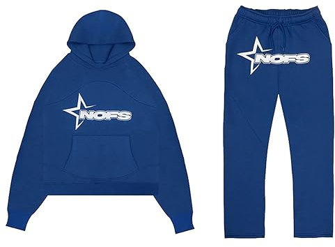 NOFS Jogginganzug Streetwear Buchstaben Drucklose Hoodies und Jogginghosen Tracksuit für Herren Y2K Männer Hip Hop Hose Trainingsanzüge Pullover Lässig Oberteile und Sporthosen