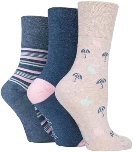SockShop Ladies Gentle Grip Honeycomb Top Cotton Socks Pack of 3 (UK, Numeric, 4, 8, Regular, Regular, Umbrellas)