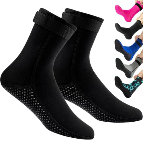 HINATAA 3MM Neoprensocken für Damen Herren, Tauchsocken Schnorcheln Socken, Warm schwimmsocken, Beachvolleyball Socken für Schnorcheln, Surfen, Schwimmen, Segeln, Tauchen, Wassersport (M, Schwarz)