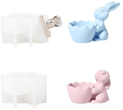 BOOWAN NICOLE Oster Eierbecher mit Hase Silikonform,Jesmonite Kaninchen Eierhalter Gießformen,Beton Eierschale Gips Eierständer Für Esstisch Dekoration (SH1057-1-2)