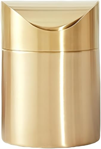 Desktop Mülleimer Edelstahl 304, Gold Mini Mülleimer, Edelstahl Mülleimer mit Schwing Deckel Kleiner Desktop Abfallkorb für Zuhause, Büro, Küche, Schlafzimmer, Badezimmer