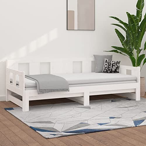 ARKEM Tagesbett Ausziehbar Weiß Massivholz Kiefer 2X(90x190) cm Tagesbett Ausziehbar Sofabett Schrankbett Mit Sofa Ausziehsofa Bettgestell 820293