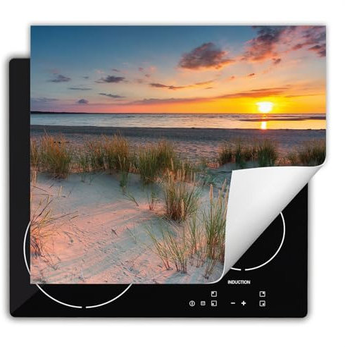 DarHaus Herdabdeckplatte Einteilig Küche Herdabdeckung Ceranfeld Herdabdeckplatten Anti Rutsch Matte Aufrollbar 60x52 cm, Meer - Sonne