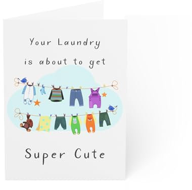 Charming New Baby Laundry Grußkarte – Super Cute Wäscheleinen-Design, perfekt für werdende Eltern, 15,2 x 20,3 cm, Umschlag inklusive
