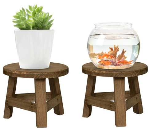 Support pour plantes d'intérieur en bois multifonction - Mini pot de fleurs rond en bois - Petit tabouret haut décoratif - Support pour bonsaï