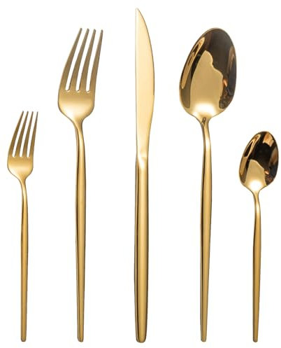 Besteck Set, LAZAHOME 30-teilig Besteckset für 6 Personen mit Messer Gabel Löffel, Edelstahl Essbesteck für Familie/Party/Hotel/Restaurant, Gold Tafelbesteck, Spiegelpoliert&Spülmaschinenfest