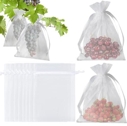 KINGLAKE 50pcs Fruit Protection Netting, White Organza Gift Bags - Large, 20x30cm Garden Plant Protect Net for Fruits, Tree, Strawberry, Grape, Insects Barrier, Vegetables Mesh