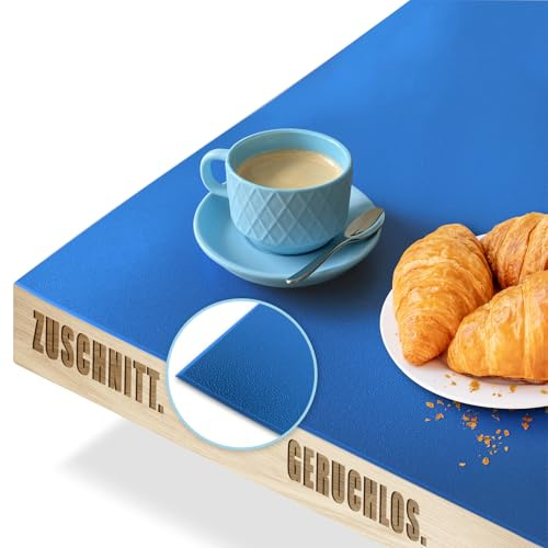 KARAT Farbige Tischfolie mit abgeschrägter Kante - Tischdecke nach Maß, Farbe & Größe wählbar - Folie, Schutzfolie, Tischschutz (Empire, Blau, B:80 x L:40 cm)