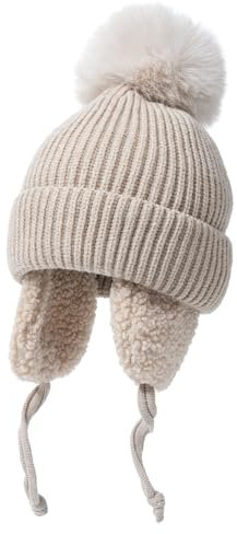 Coubeau Warmer Wintermütze für Neugeborene, Gestrickte Mütze mit Ohrenschutz, Fleecegefütterte Baby-Mütze für Jungen und Mädchen, Geeignet für Herbst und Winter