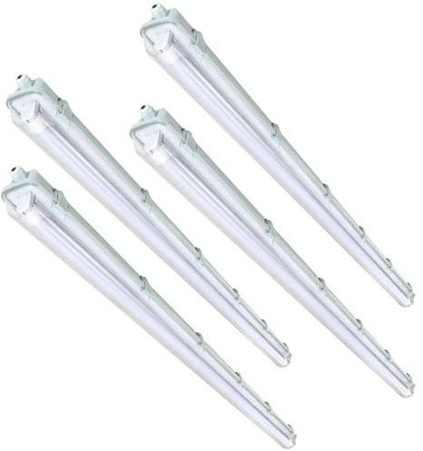 Jopassy 4er Pack LED Feuchtraumleuchte 150 cm 6500K Kaltweiß 24W 2400lm IP65 Wasserfest T8 Wannenleuchte Kellerleuchte Feuchtraum für Garage Keller Bad Büro Warenhaus