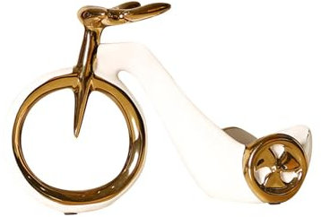 Fenteer Statue de vélo Porte-Bouteille de vin Organisateur de vin en céramique Support Ornement de Table, Blanc