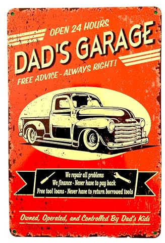 DiiliHiiri Poster aus Blech | Dad's Garage - Werkstatt des Papas Dekoration 30 x 20 cm | Vintage | Nostalgisches Geschenk aus Metall | Geschenk für Papa (2635-247)