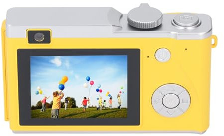 Digitalkamera, 48 MP Point and Shoot Kameras, 1080P Digitalkamera mit 16 fachem Digitalzoom und 2,4 Zoll HD Display, Kleine Kamera mit Doppelobjektiv Vorne und Hinten, (Yellow)