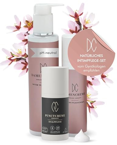 DAMENCREME Intim Pflege Set für Frauen I Intim Pflegecreme 75 ml, Duschgel 200 ml & Punctcreme 30 ml I Sanfte Reinigung I Vom Gynäkologen empfohlen I Dermatologisch getestet