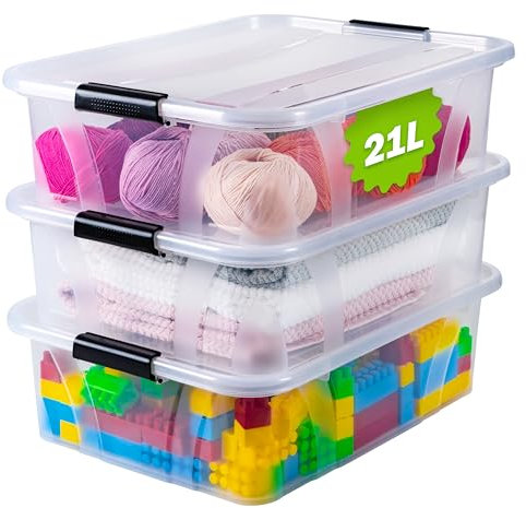 KONZEPT Aufbewahrungsbox mit Deckel (21L-3er Set), BPA-frei, robuster Verschlussclips