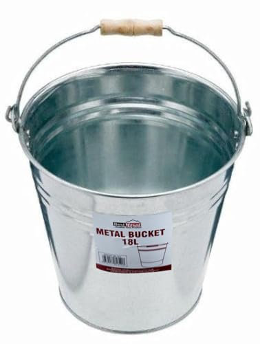 Best House | 9L 12L 15L 18L | Metal Bucket | Galvanised | Multipurpose Strong Steel Wooden Handle | Indoor/Outdoor | Use for Home, Garden, Bathroom and Garden Waste (Pack of 1) - 18 Litres