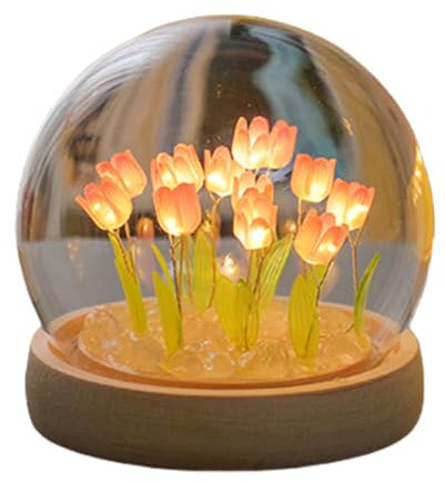 Demiawaking 3D Tulpen Nachtlicht LED Nachtlampe Tischlampe Künstliche Blumen Lampe Schlafzimmer Deko Weihnachten Geburtstagsgeschenke Damen Mutter Geschenk (Rosa)