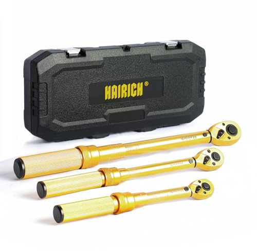Hairich 1/4 3/8 1/2 Zoll Antrieb Klick-Drehmomentschlüssel, 3-teiliges Drehmomentschlüssel-Set 20-240 in.lb, 10-45 ft.lb, 10-170 ft.lb, 72-Zahn Dualbereichsskalen mit Schnellverschluss umkehrbarer
