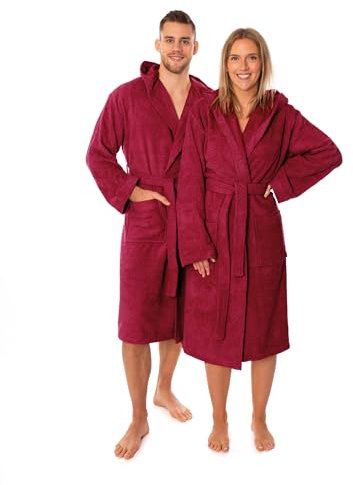 Lavea Elena Unisex Bademantel mit Kapuze – 100% gekämmte Baumwolle – luxuriös weich und super sanft – Perfekt für Damen und Herren – Für die Sauna, XXL, Bordeaux