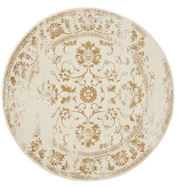 benuta Basic Teppich Suki - Creme/Gelb 160 cm Rund - Kunstfaser - Rund & im Style: Vintage, Orient Style - Pflegeleicht für Wohnzimmer Schlafzimmer