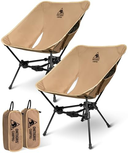 OneTigris TIGERBLADE Campingstuhl faltbar 150 kg, Klappstuhl Camping leicht Dreiecksrahmen, Faltstuhl Ultraleicht, mit 2 Seitentaschen für Outdoor, Wandern - Kojote Braun (2 Stück)