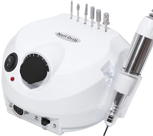 Retoo Elektrisk nagelfräs 45 000 rpm, 65 W, 48 spetsar, elektrisk nagelslipmaskin för gelnaglar, akrylnaglar, manikyr pedikyr med pedal och rotationsriktningsändring