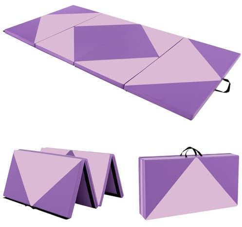 COSTWAY 240 x 120 x 5 cm Weichbodenmatte klappbar, Gymnastikmatte tragbar, Yogamatte Turnmatte Fitnessmatte Klappmatte(Rosa+Lila)