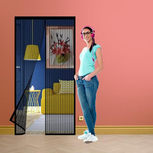 Zanzariera Magnetica per Porta Camper 230 x 300 cm Autoadesiva Traspirante, Maglia Magnetico Zanzariera Magnetiche per Porte Finestre per Balconi e Porte, Nero