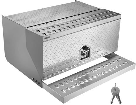 VEVOR Semi-Truck Step Tool Box, 760 x 750 x 400 mm Heavy Duty Aluminum Diamond Plate Toolbox, Waterproof Cab Entry Step Storage Box with T-Handle Lock & Keys for Flatbed, Crane, and Semi Trucks