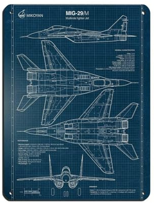 MiG-29 Blueprint-Poster, Retro-Poster, Metallblechschild, schicke Kunst, Retro, Eisenmalerei, Bar, Menschen, Höhle, Café, Familie, Garage, Poster, Wanddekoration, 30 x 40 cm