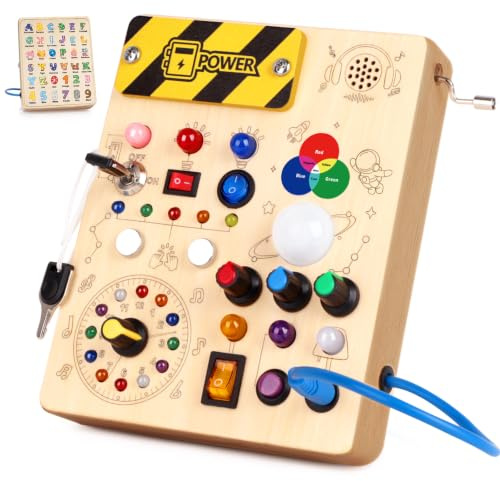 Montessori Busy Board 1 an Enfants Activity Board Jouets en Bois avec 12 Interrupteurs 24 Lumières LED Jouets Sensory Learning Toys Jeux Jeu Montessori Jouet Enfant Bebe 1 2 3 Ans Cadeau Enfant