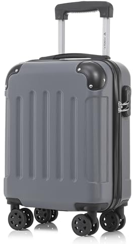 YONSLY Kabinenkoffer mit abnehmbaren Rädern, S Koffer Suitcase Grau, Trolley Reisekoffer, Rollkoffer Handgepäck mit 4 Rollen 360°, Hartschalenreisekoffer, Zahlenschloss, Gummigriff