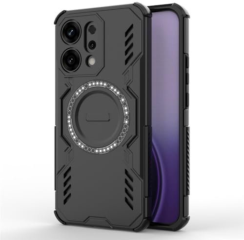 Techsuit für Oppo Reno14 Hülle mit Magnetring, Stoßfest, Verstärkte Ecken, Kameraschutz, Anti Rutsch Textur, Erhöhte Kanten, ArmorMag Case Series, PC TPU Hybrid, Schwarz