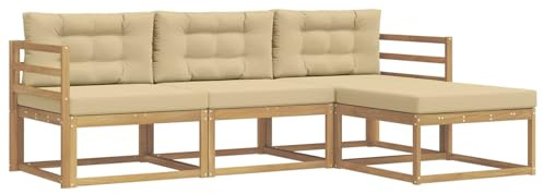vidaXL Outdoor-Sofagarnitur mit Kissen 4 pcs Weiß und Beige Polyester, Moderne Garten-Sofagarnitur, wetterfest, Bequeme Loungemöbel, stylische Sitzmöglichkeiten für den Hof